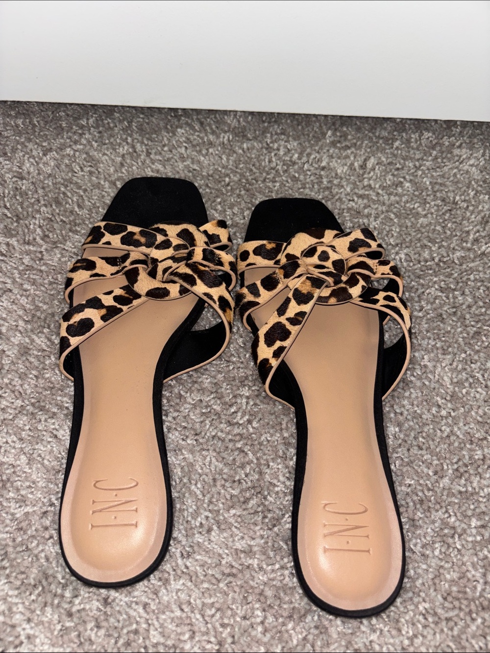 INC International Concepts Leopard Knot Slide Sandals - Black & Leopard Print